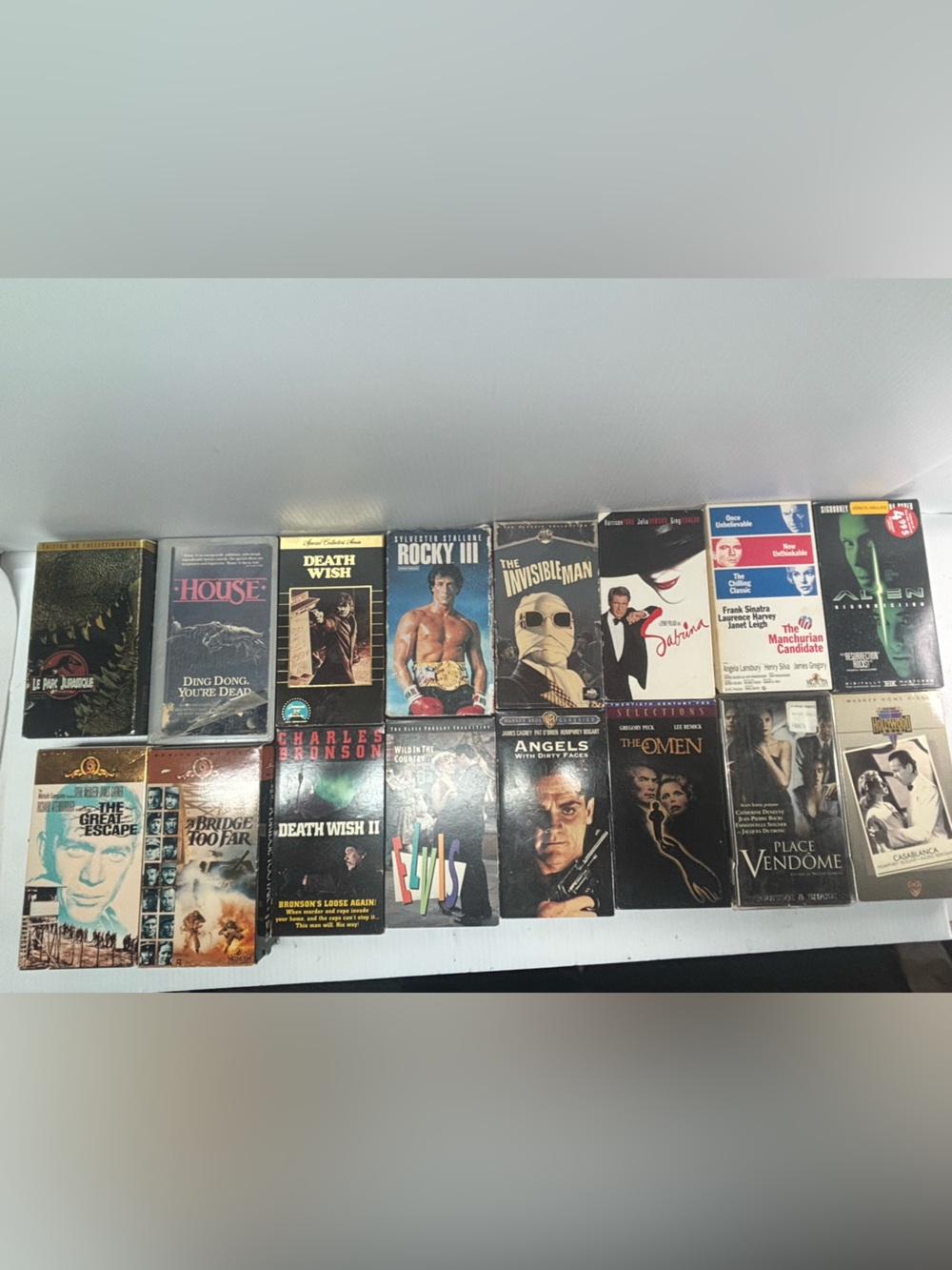 Lot of 16 VHS Tapes Rocky, Death Wish, Alien, The Omen, Jurassic Park, Elvis